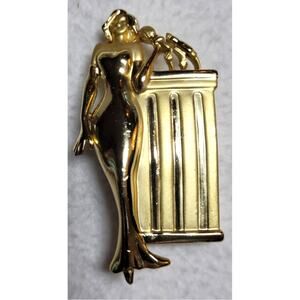 Signed AJC RARE Sexy Women Speaker Podium Brooch Goldtone Art Deco Vtg 70s 80s